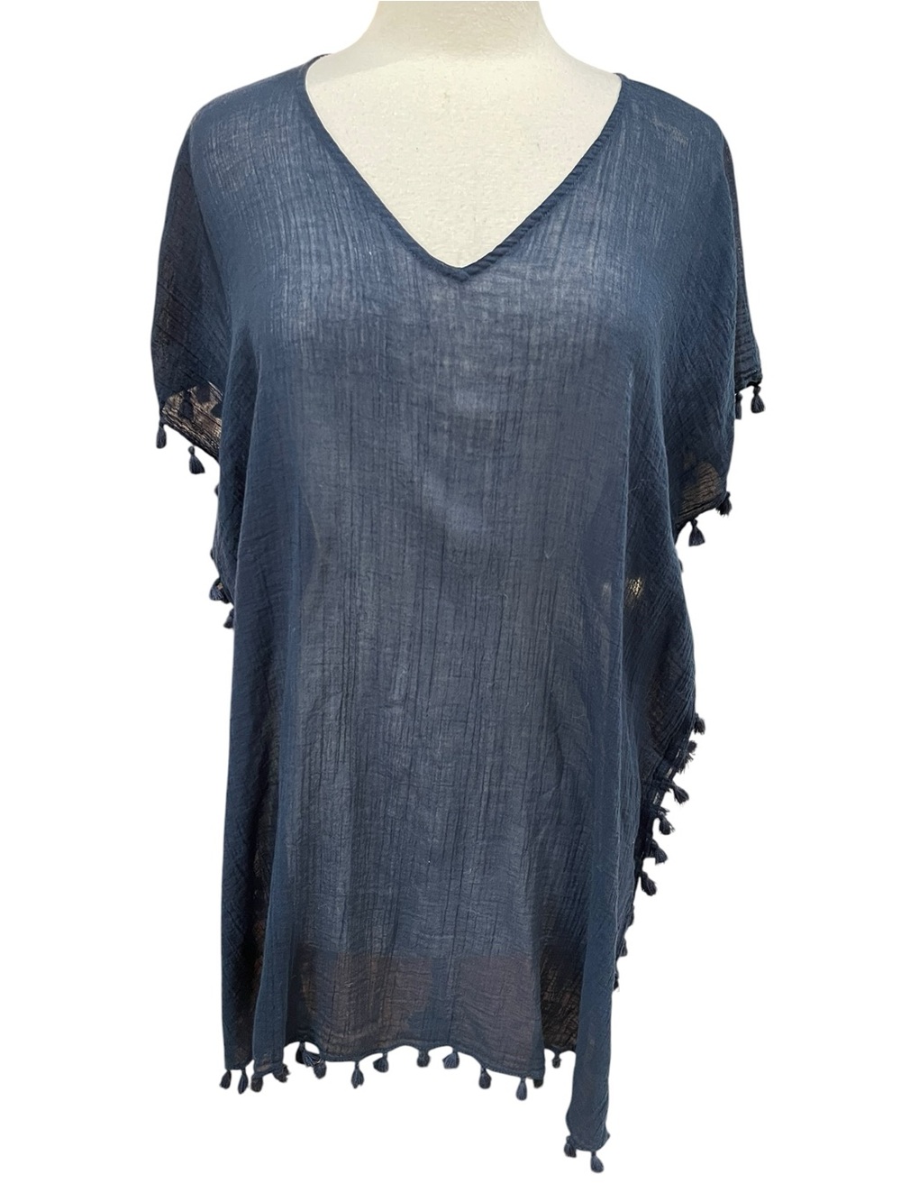 Seafolly Amnesia Cotton Tassel Fringed Swim Cover Up Navy Blue One Size - Picture 7 of 12